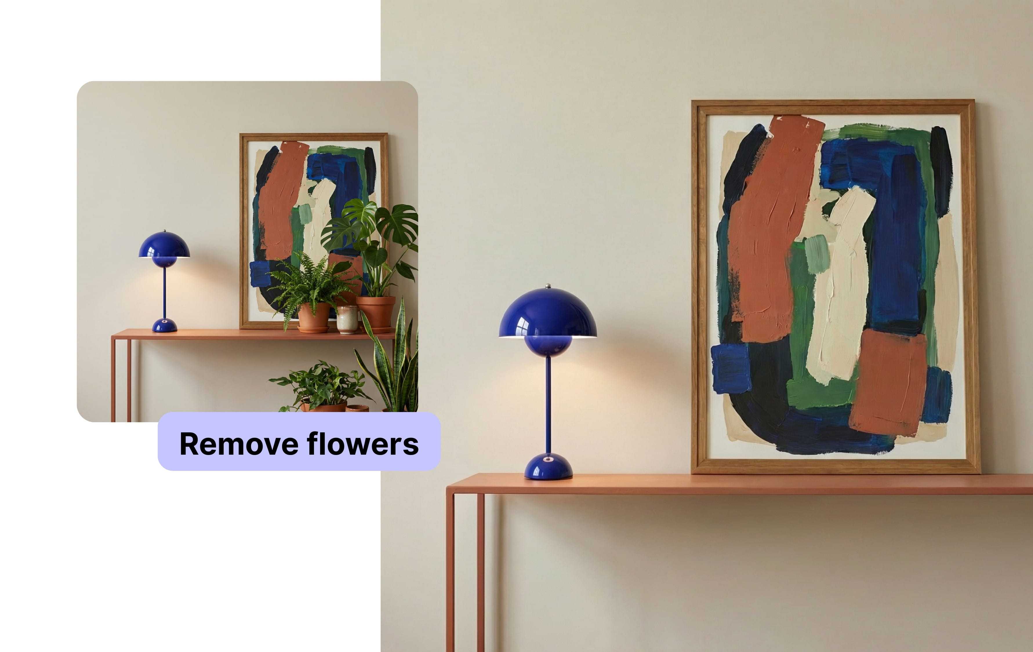 Describe what to remove - AI photo cleanup prompt interface