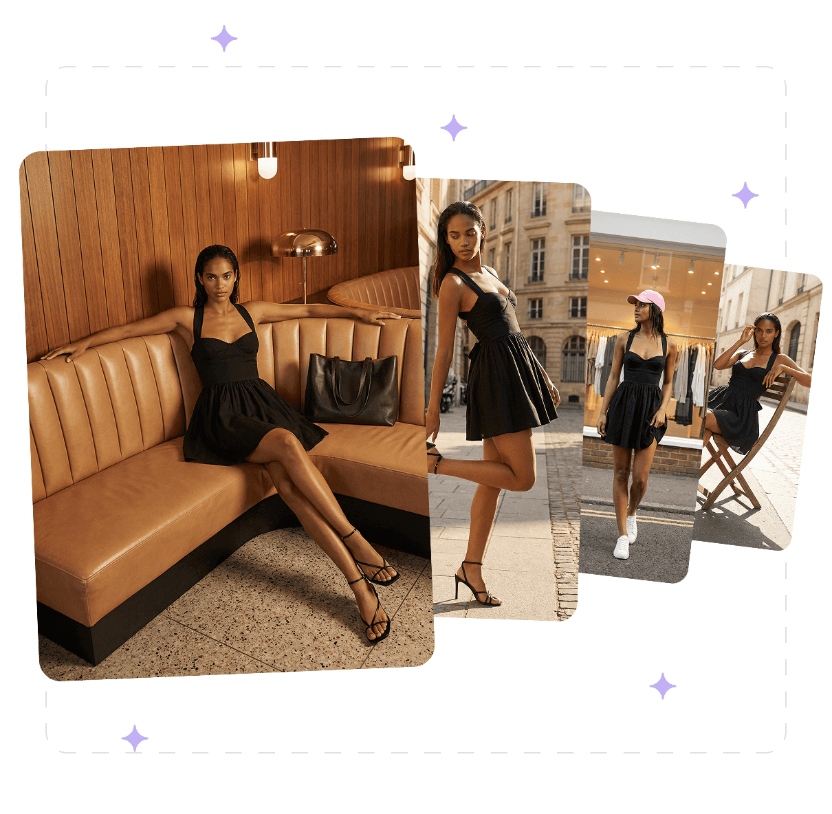 AI fashion photoshoot illustration showing multiple model variations