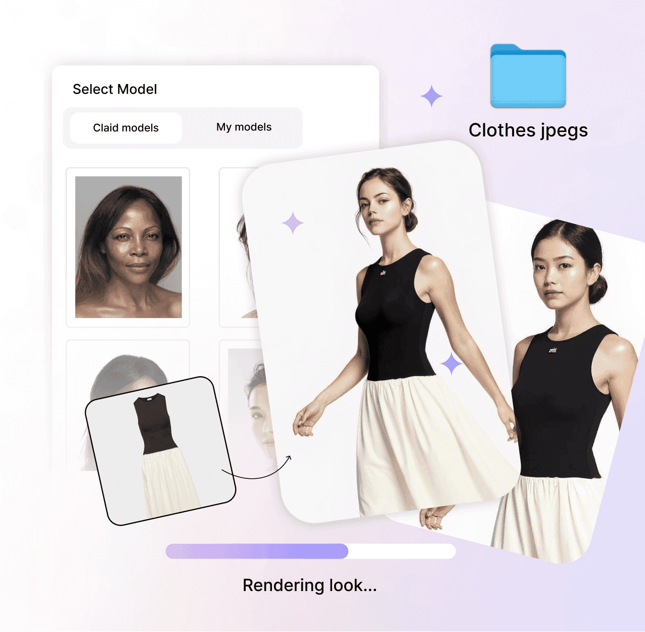 Flatlay to model AI illustration