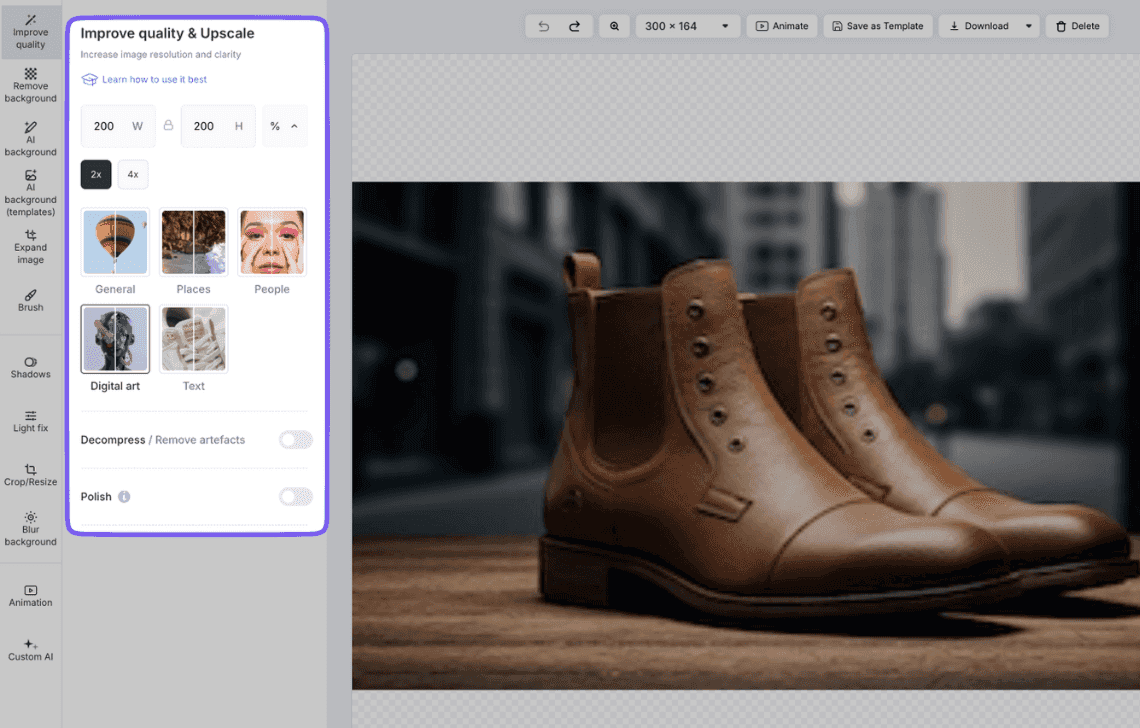 Select enhance & upscale options