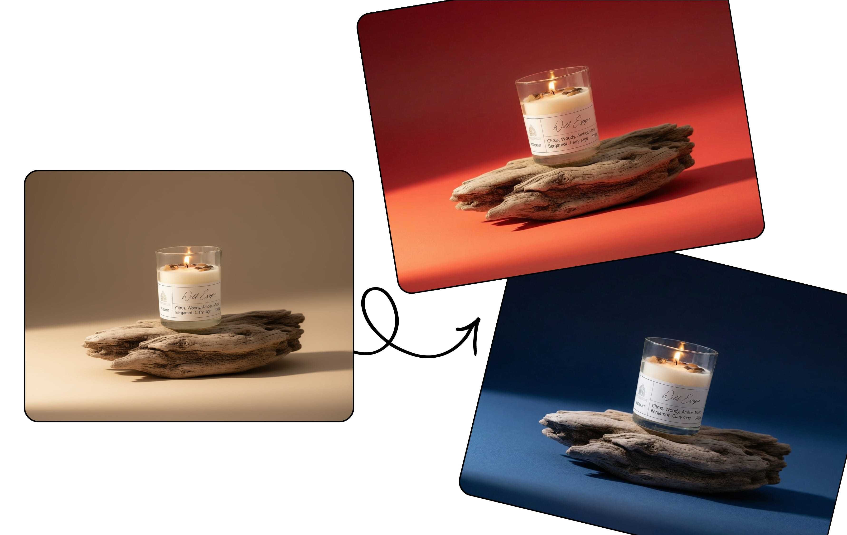 Get clean recolors - candle product with red and blue background variants
