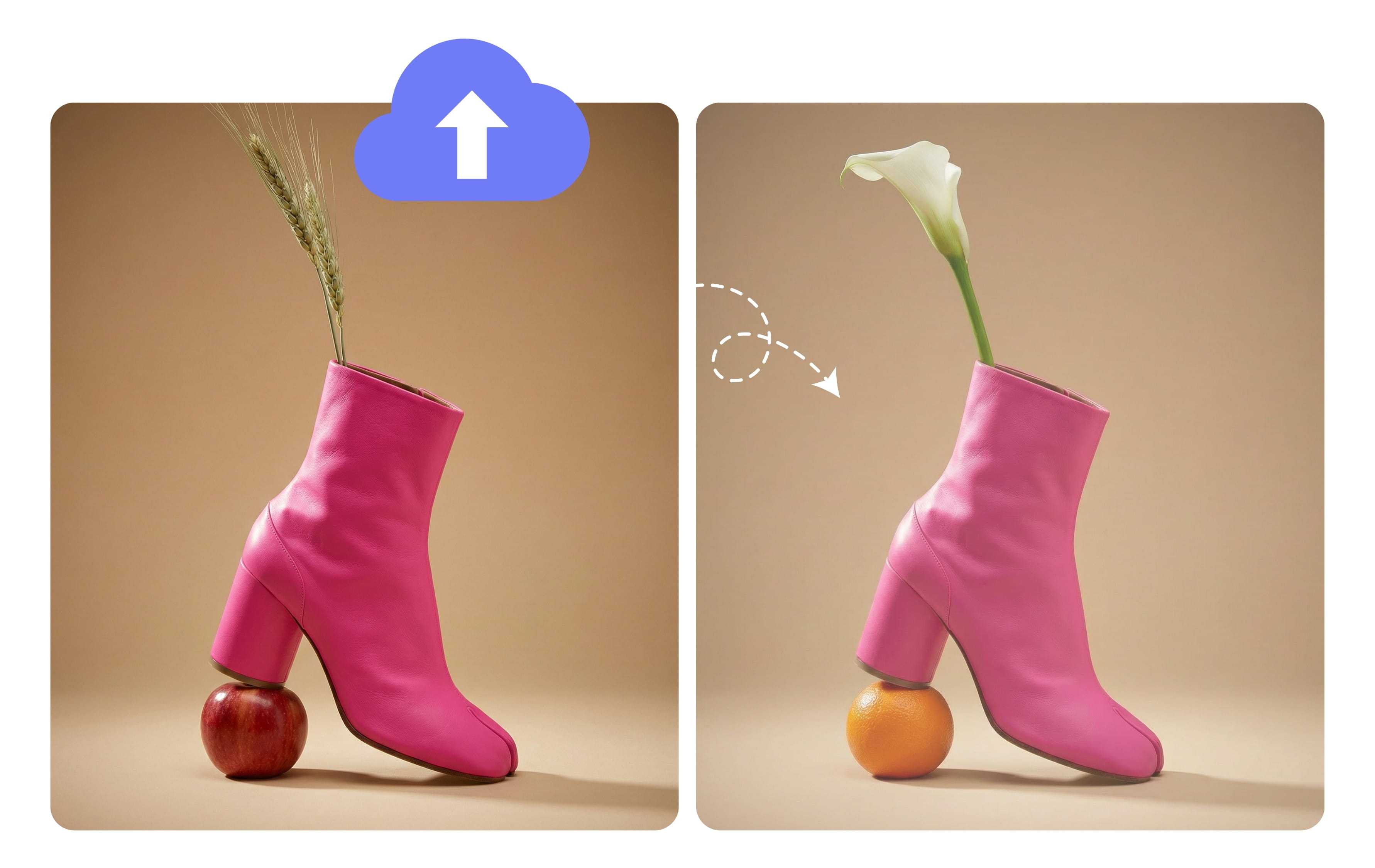 Step 1: Upload a product photo - serum bottles with flowers