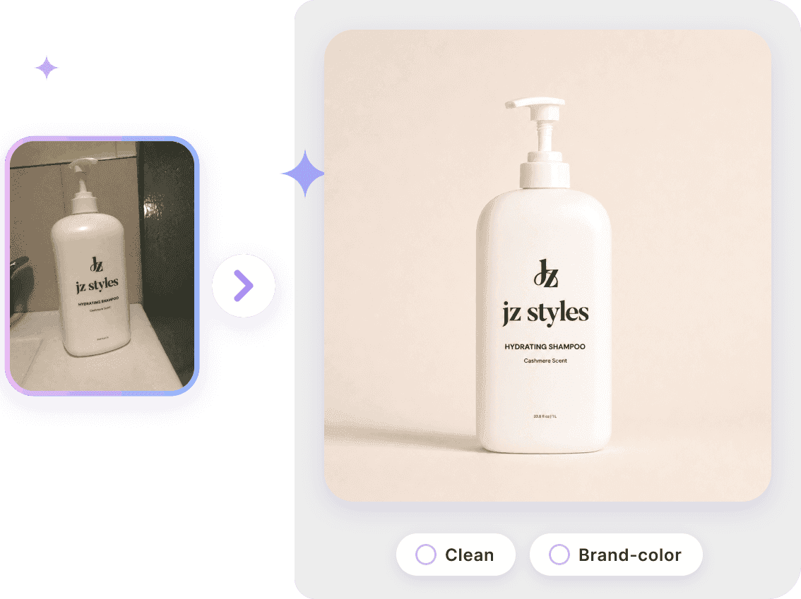 Shampoo bottle shot in a bathroom placed on a clean beige studio background