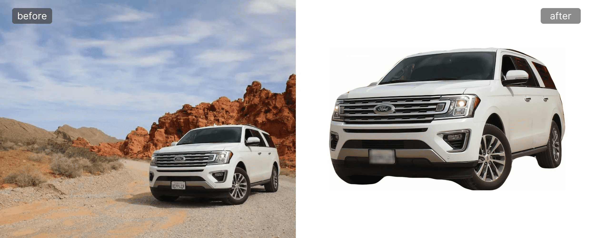 Canvas showing standardized and enhanced car listing photos after Claid AI processing