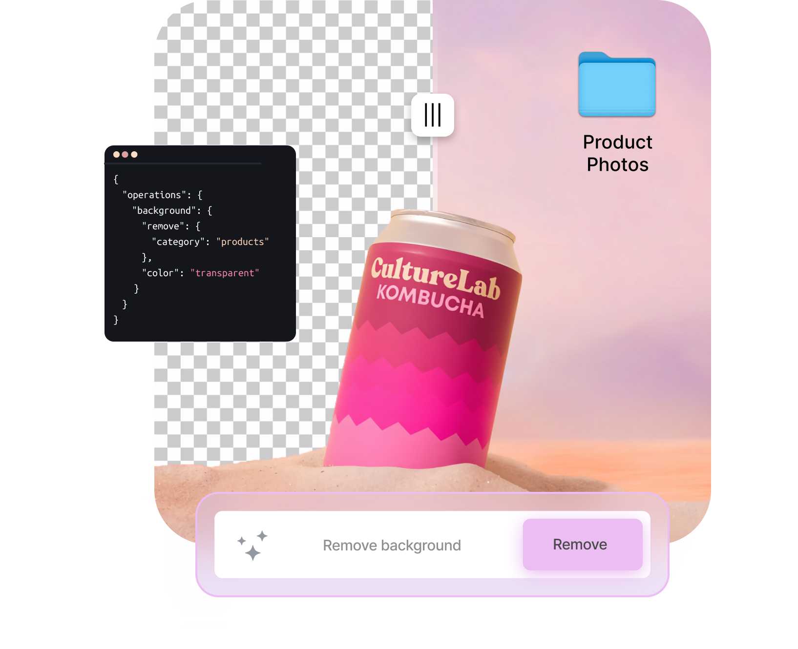 Background removal API turning a product photo into a transparent cutout