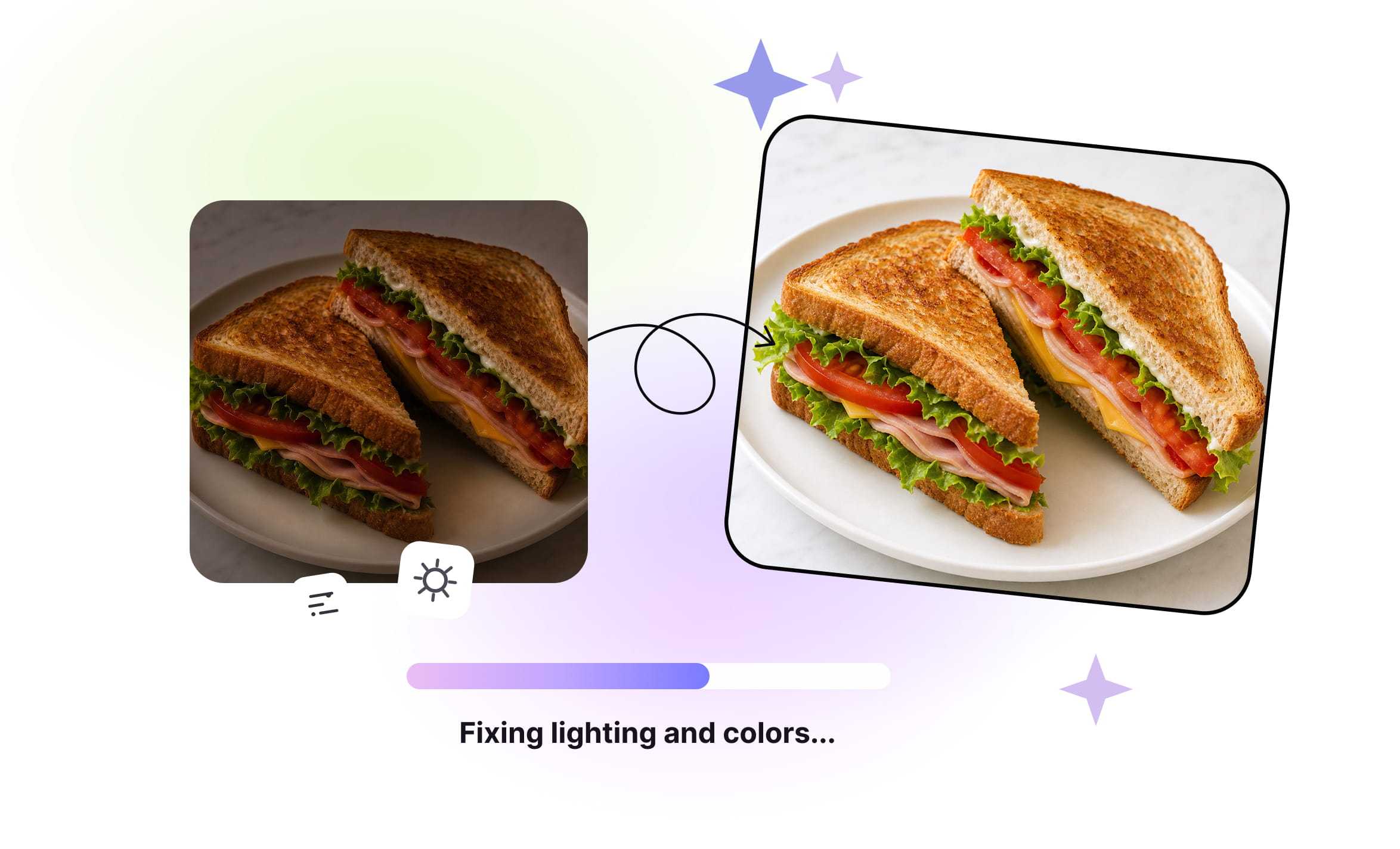 Light and color correction for dark or flat food photos