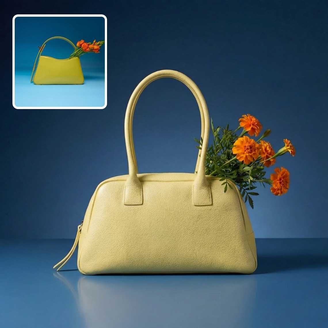 AI style transfer showing product photo transformation with reference image