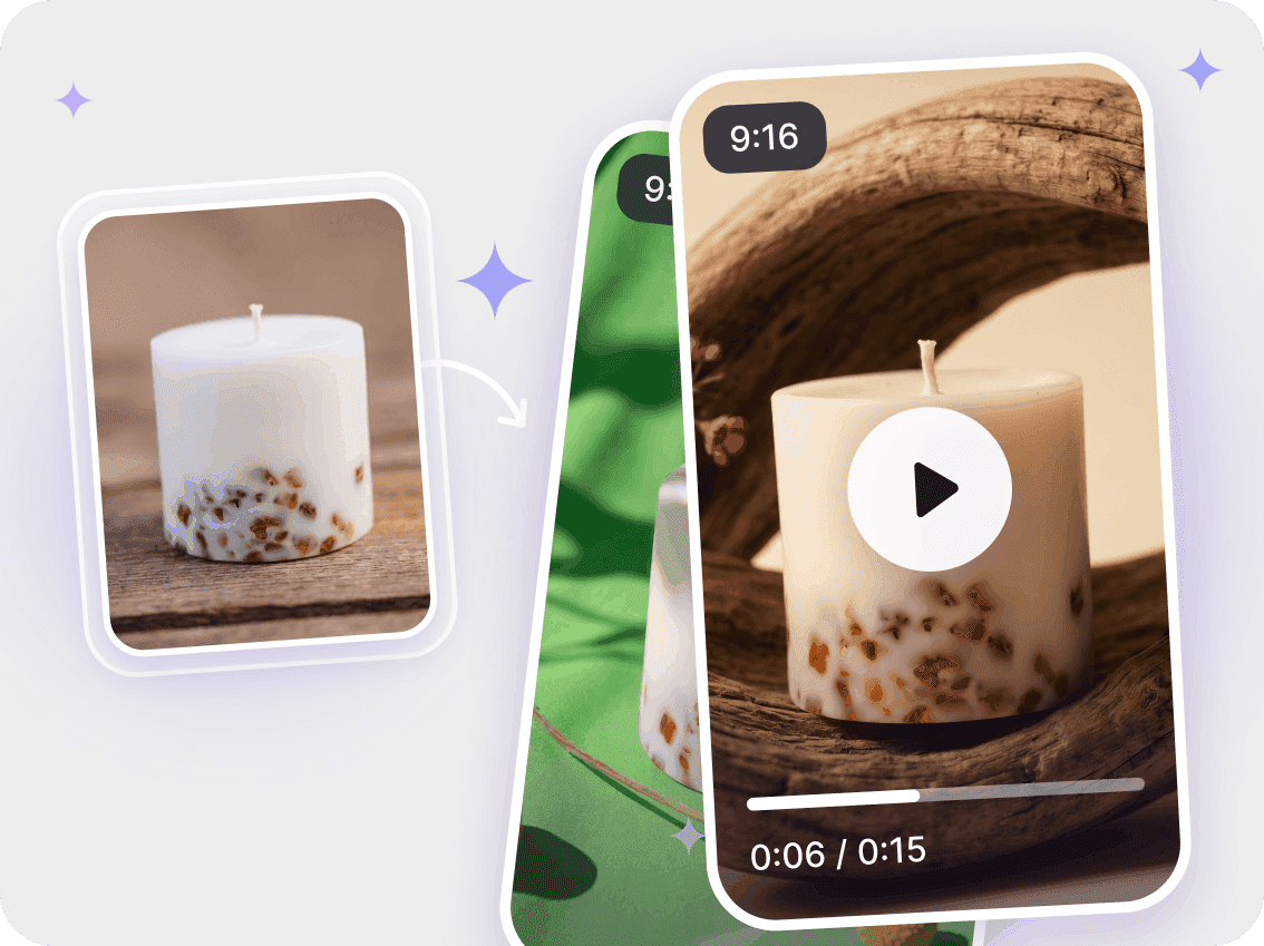 Still photo of a scented candle turned into a vertical 9:16 product video