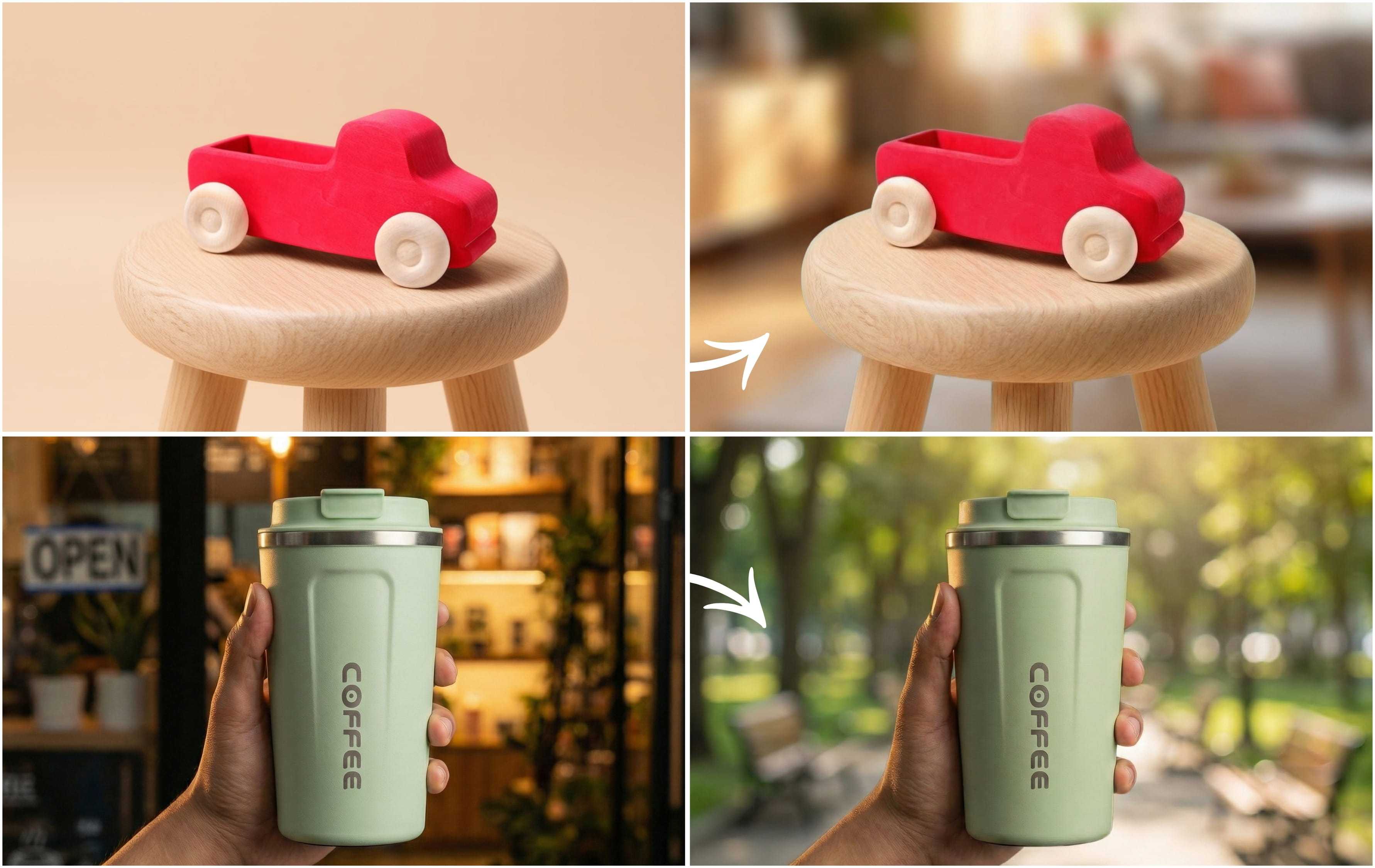 Effortlessly replacing elements or backgrounds - candle and bottle with background swap