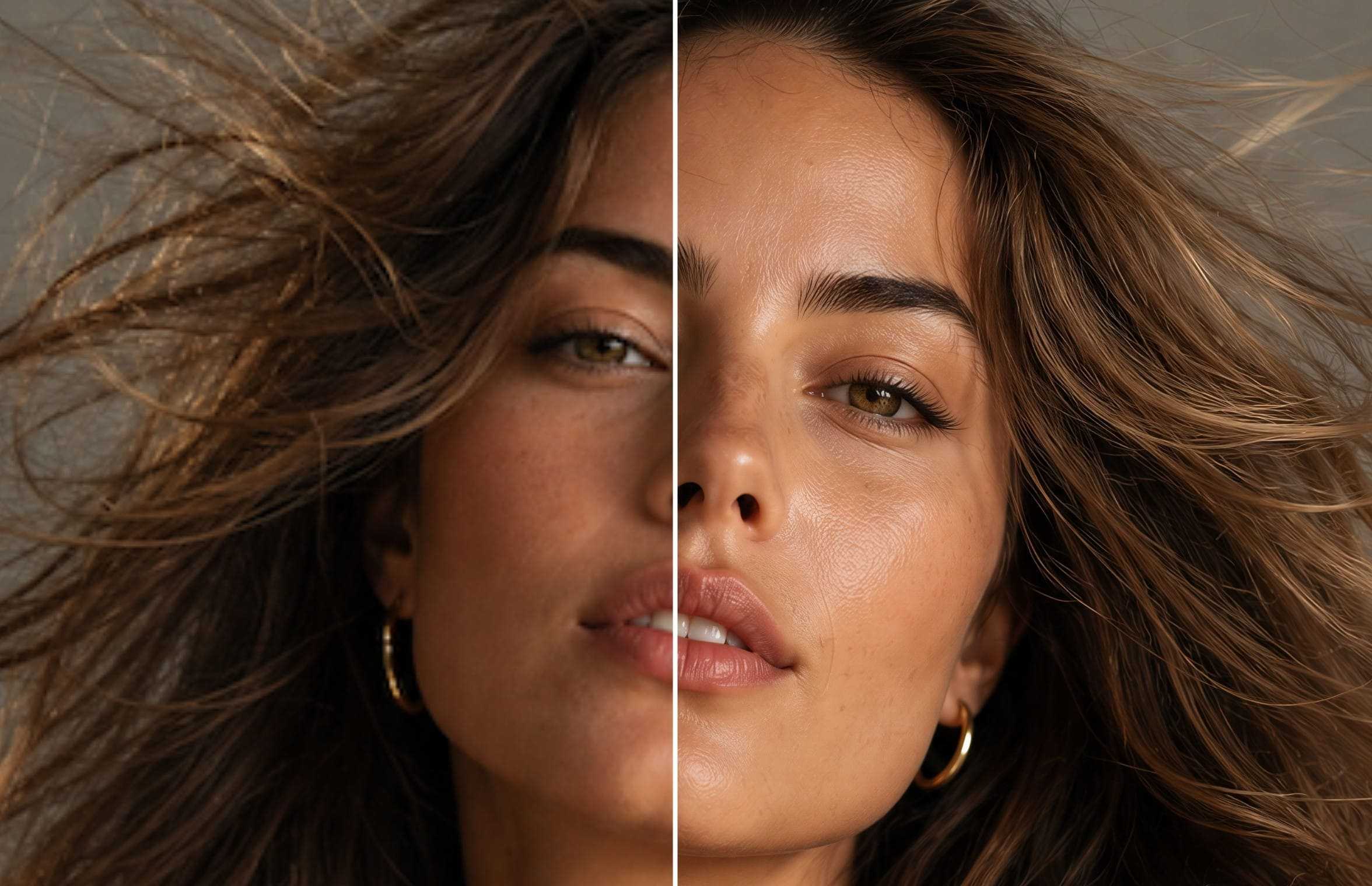 Portrait photo before and after AI upscaling for Mixam