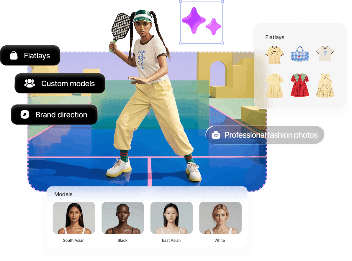AI-generated on-model fashion photo collage produced with Claid AI