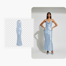 AI fashion model tool showing dress applied to a model