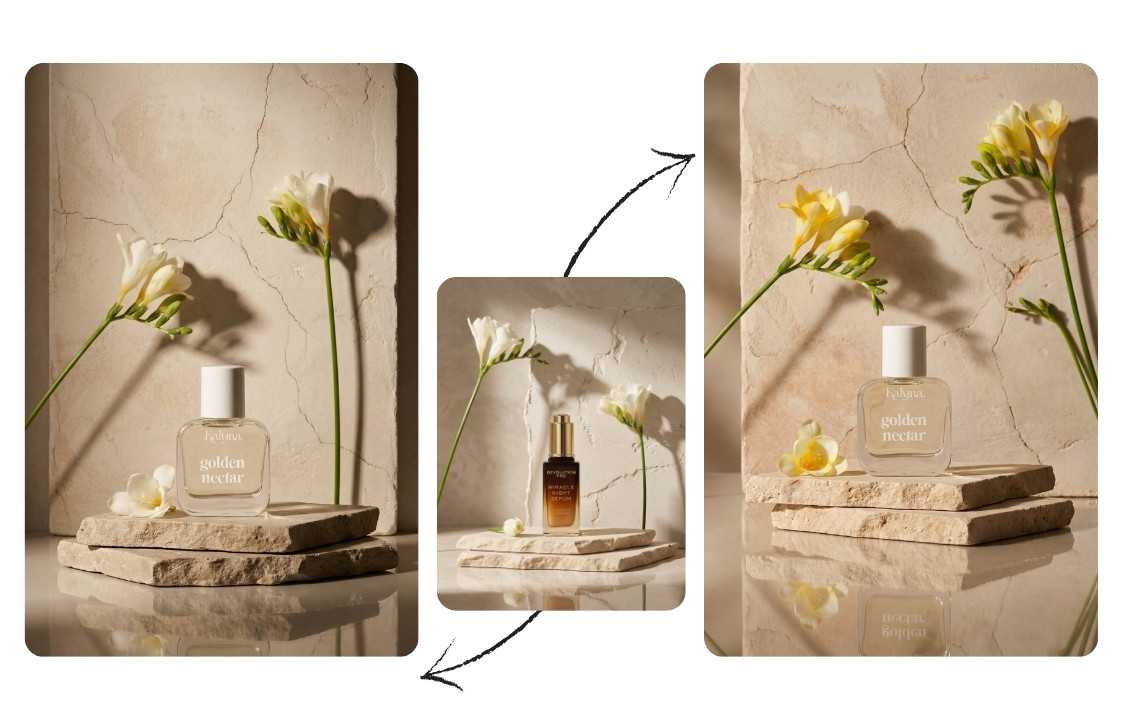 Create more campaign options - bag with apples and perfume with flowers