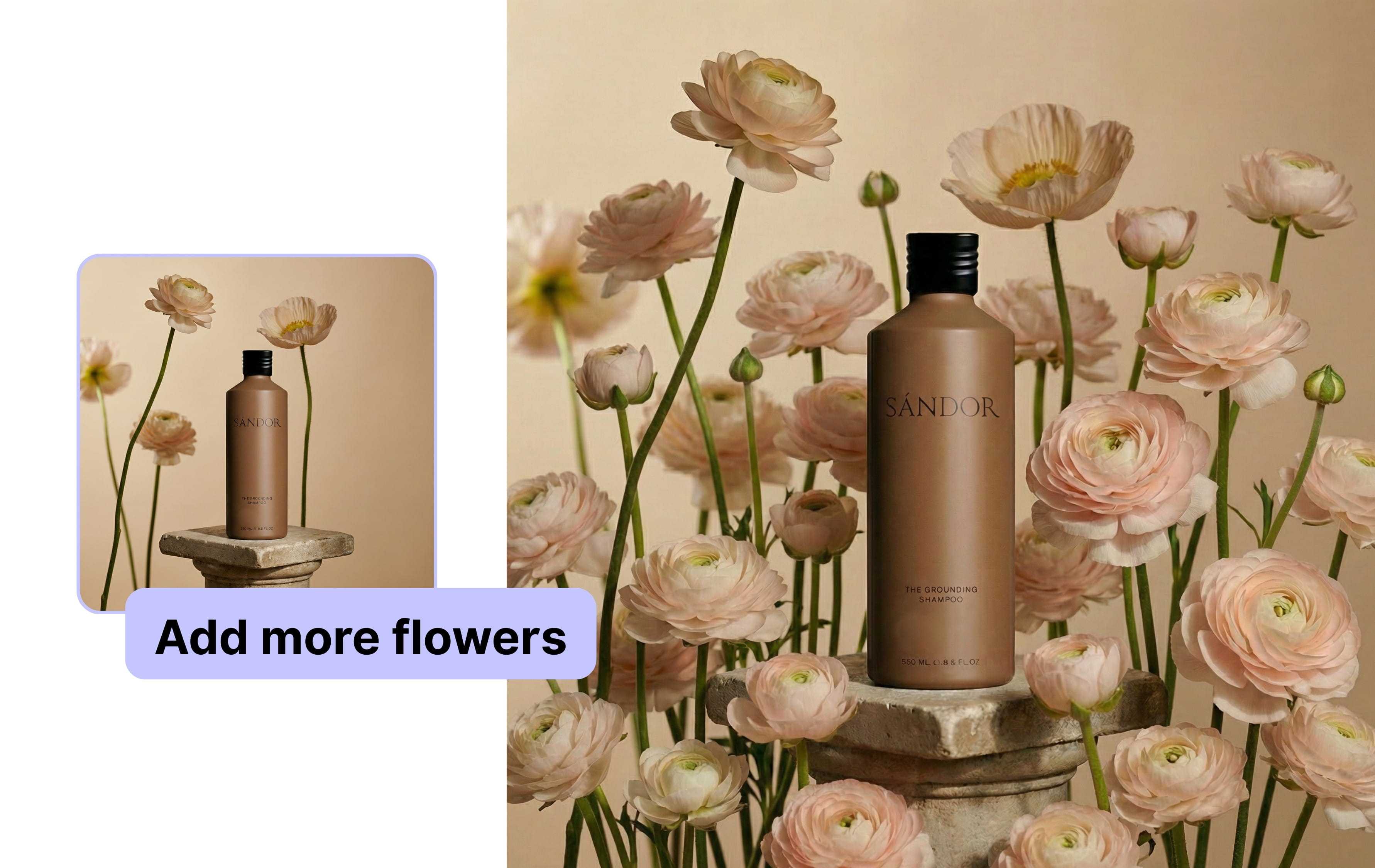 Describe the AI fill - prompt interface showing flower addition