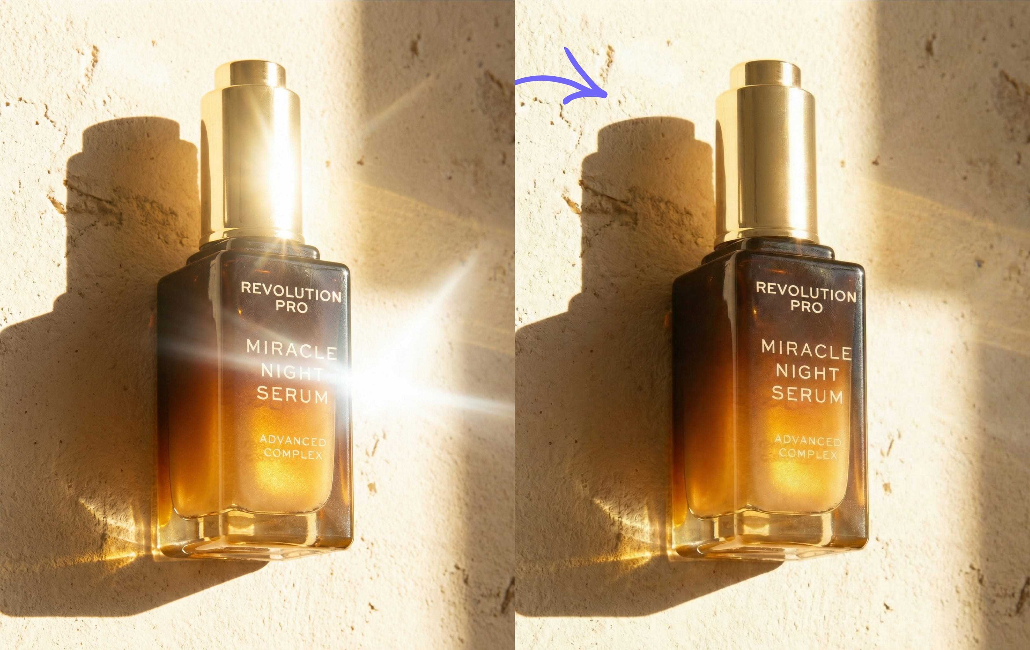 Fix reflections in product photos - serum bottle with reduced reflections