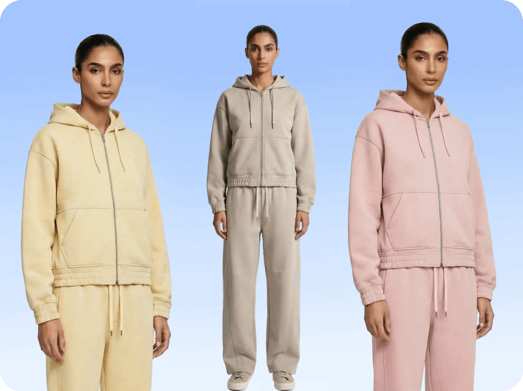 Same garment rendered in multiple colorways while preserving pose and lighting