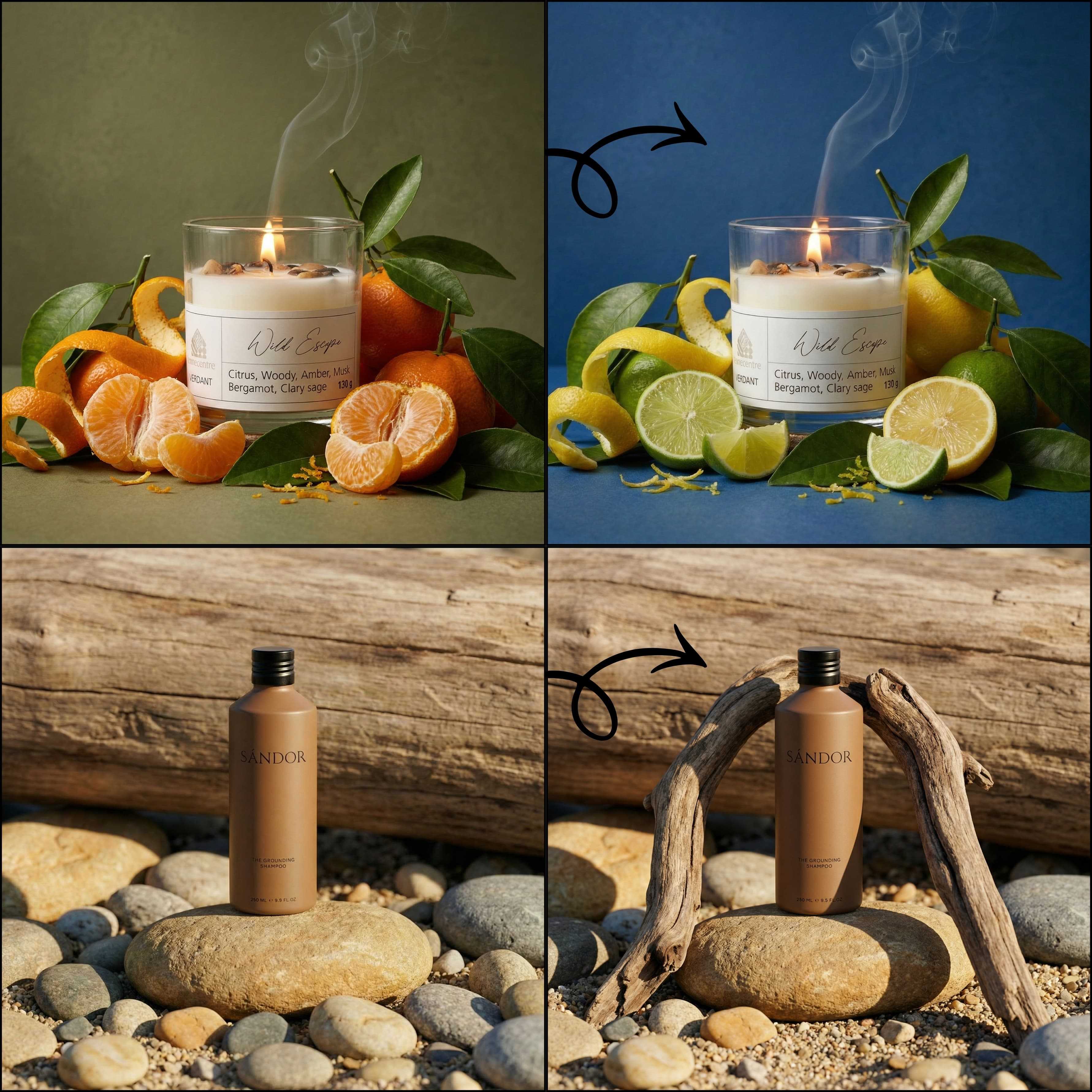 AI inpainting showing product photo editing examples