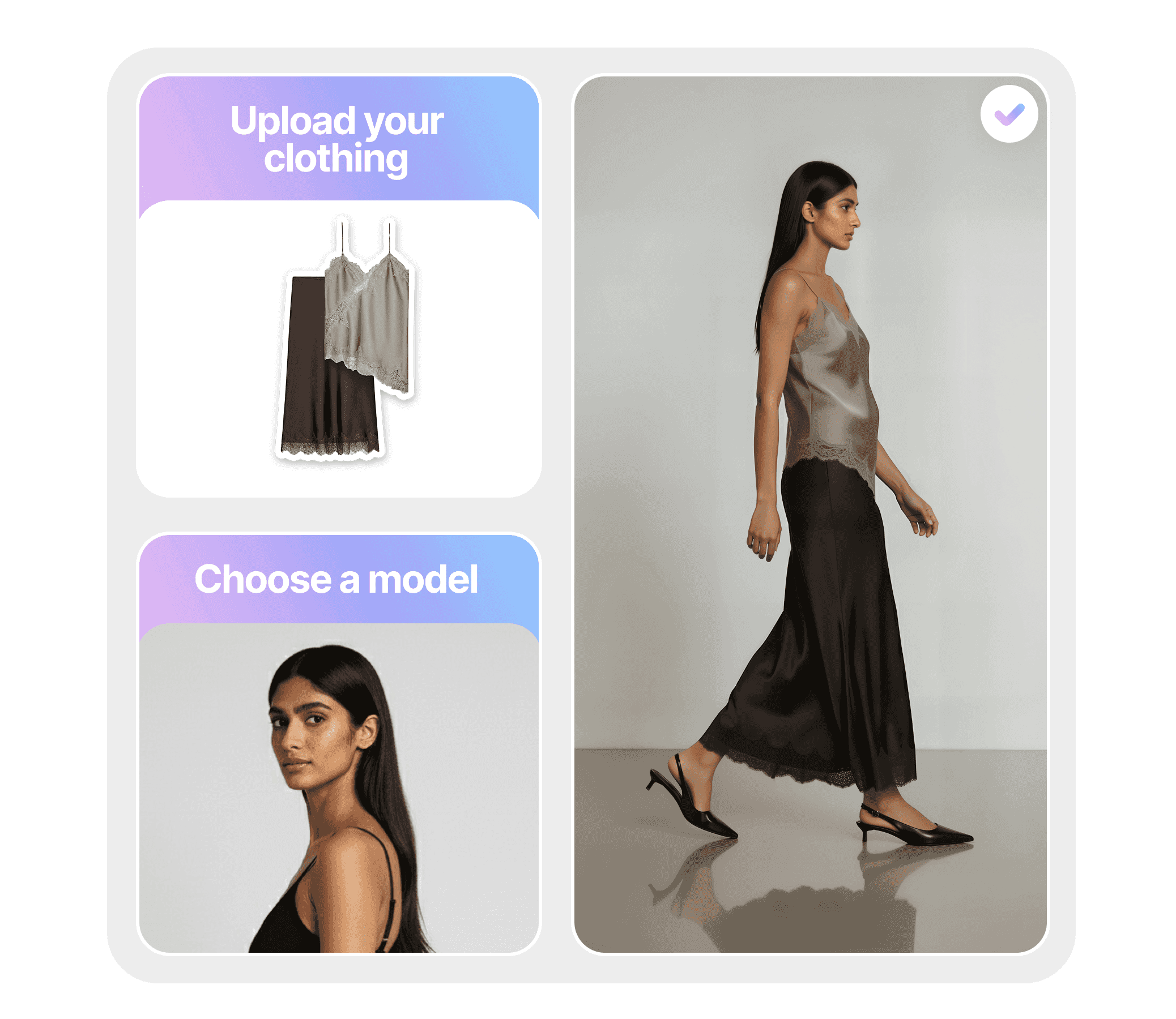 Flatlay to model AI illustration