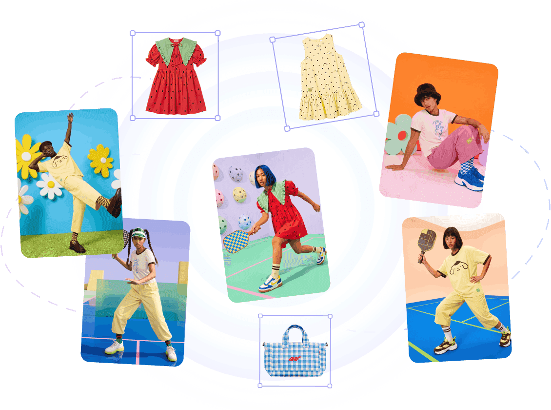 Fashion lookbook collage of on-model photos generated with Claid AI