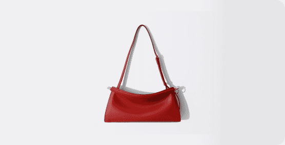 Red handbag with top-down flat shadow