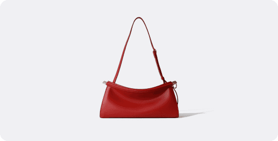 Red handbag with front-view shadow